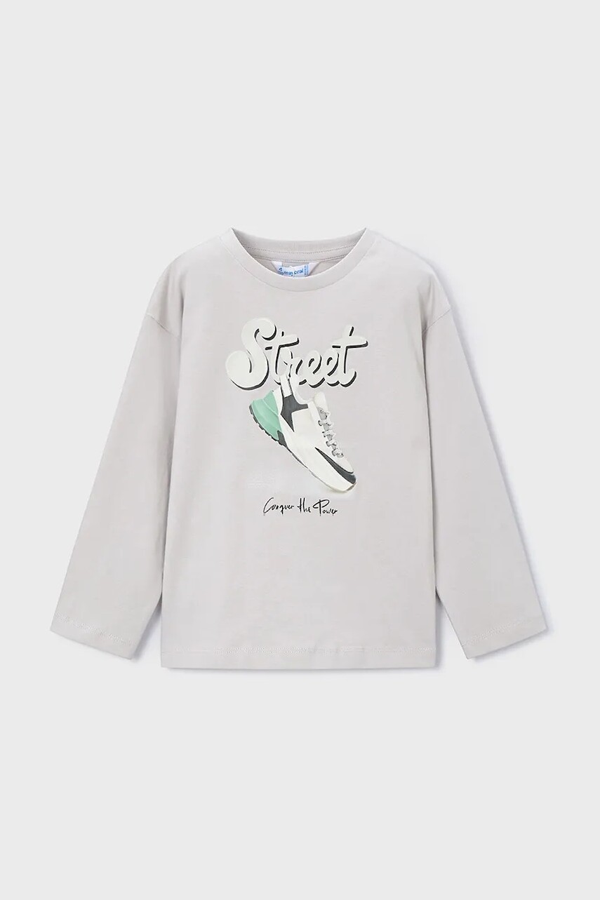 Bavlnené tričko s dlhým rukávom Mayoral šedá farba, 4079