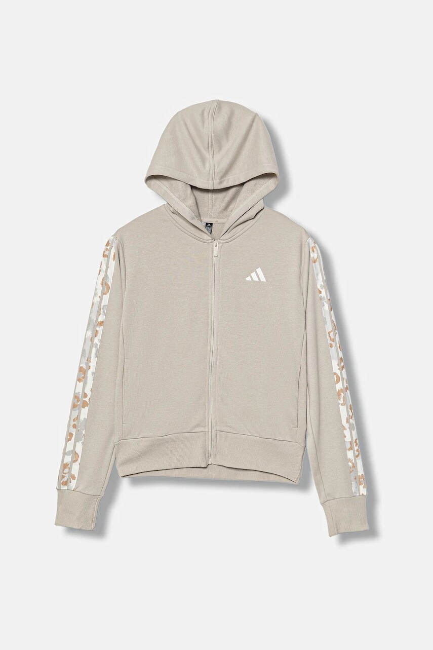 Detská mikina adidas béžová farba, s kapucňou, vzorovaná, KC5419