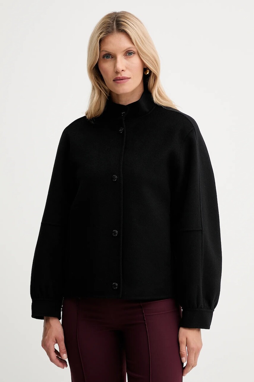 Vlnená bunda Twinset čierna farba, prechodná, oversize, 252TP2071