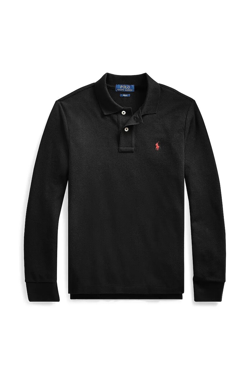 Detská bavlnená košeľa s dlhým rukávom Polo Ralph Lauren čierna farba, jednofarebná, 323708858011