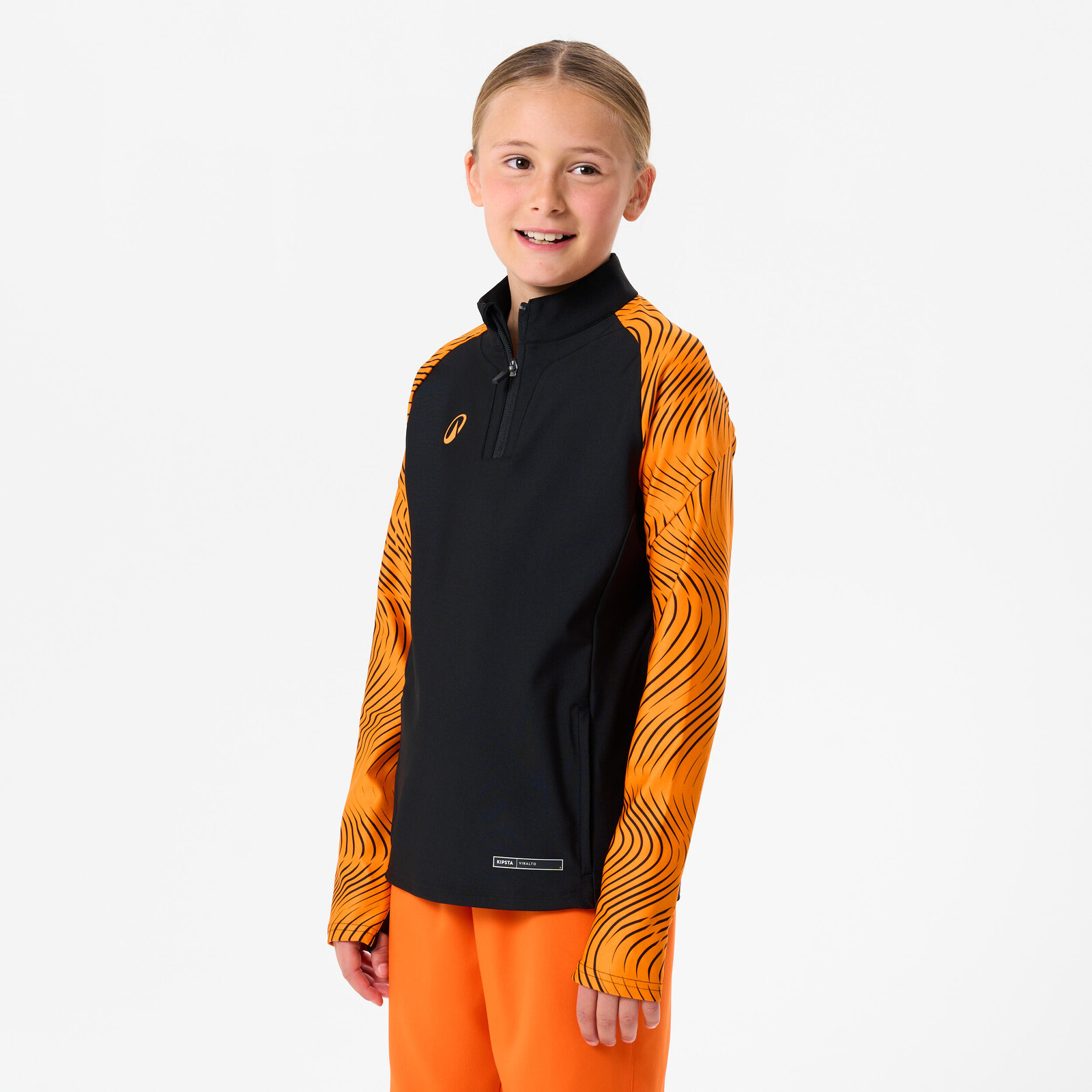 Detská mikina Viralto CLUB Wavy s 1/2 zipsom čierno-oranžová