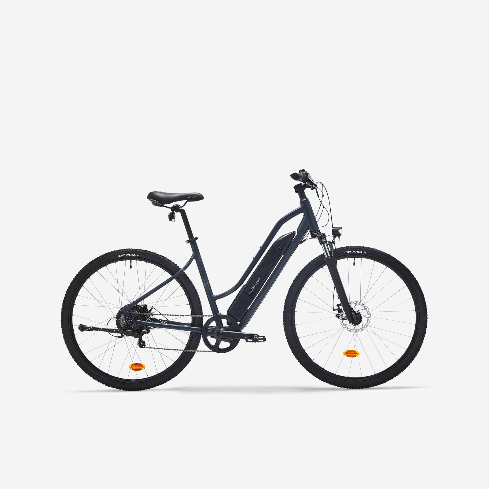 Elektrický trekingový bicykel 100 E nízky rám modrý