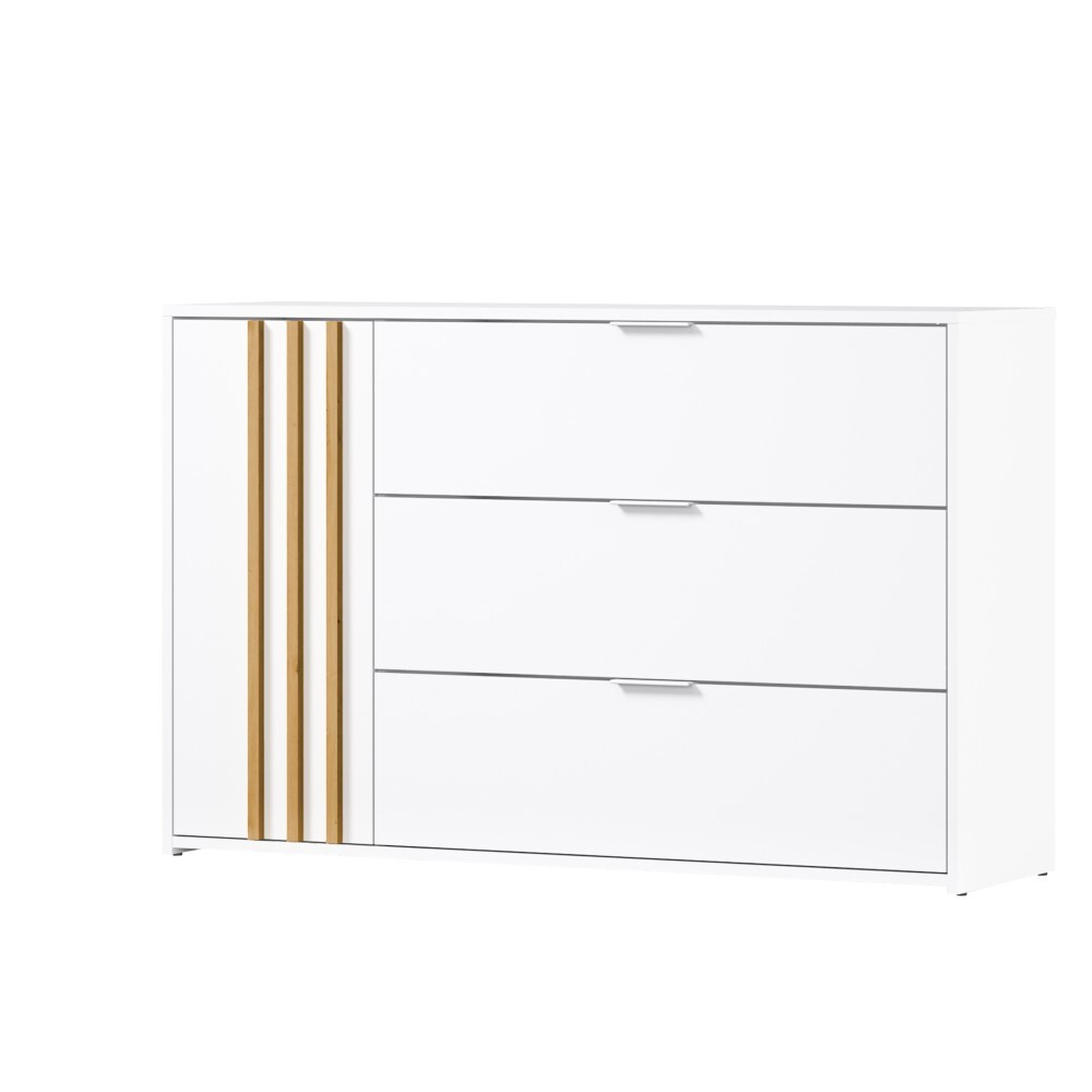 KONDELA Florens 1D3S jednodverová komoda so zásuvkami biela / dub artisan
