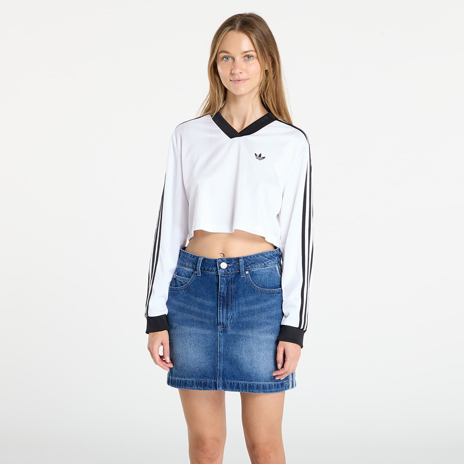 Tričko adidas Adicolor Football Jacquard Crop Long-Sleeve Top White L