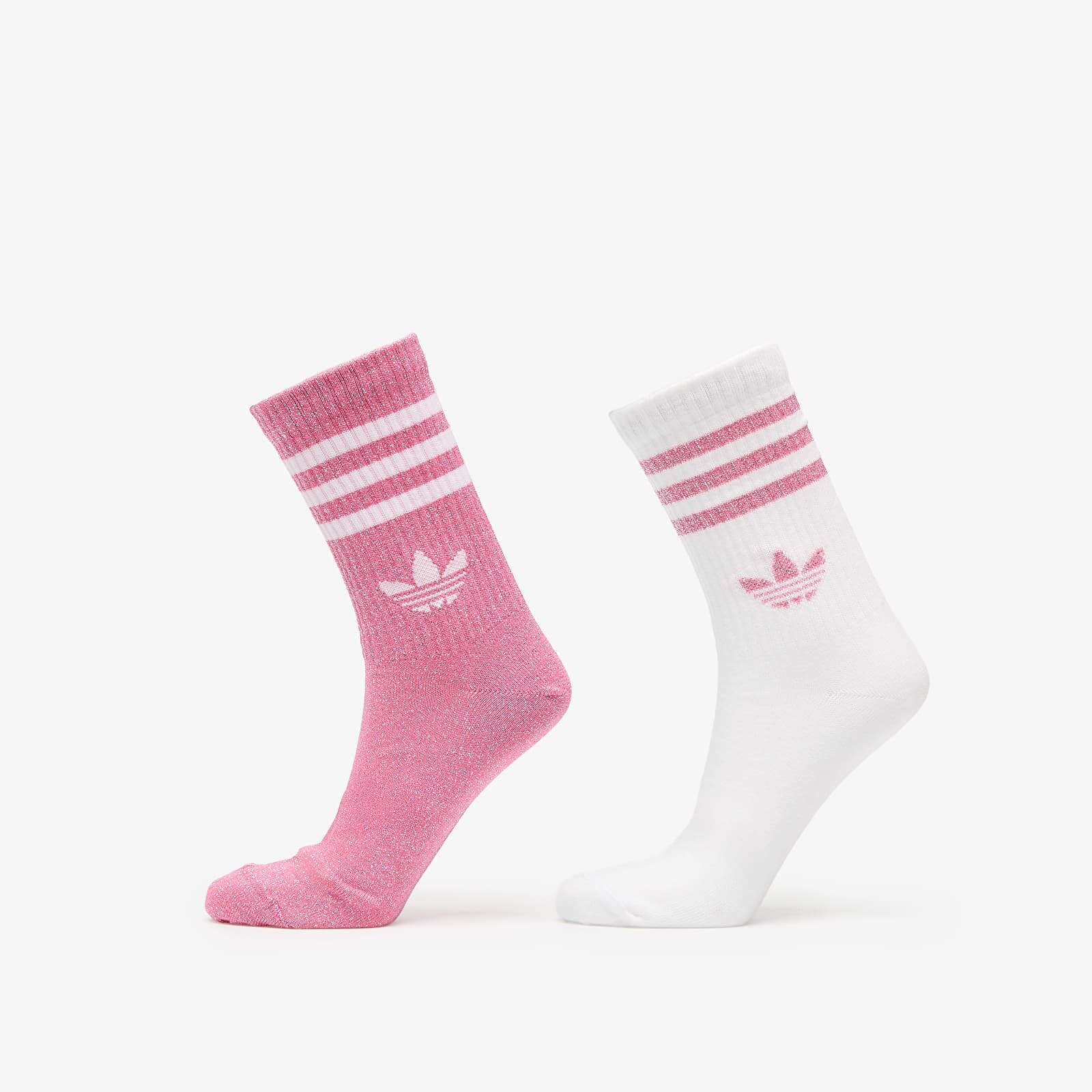 adidas 3-Stripes Glitter Crew Socks 2-Pack Pink Fusion M
