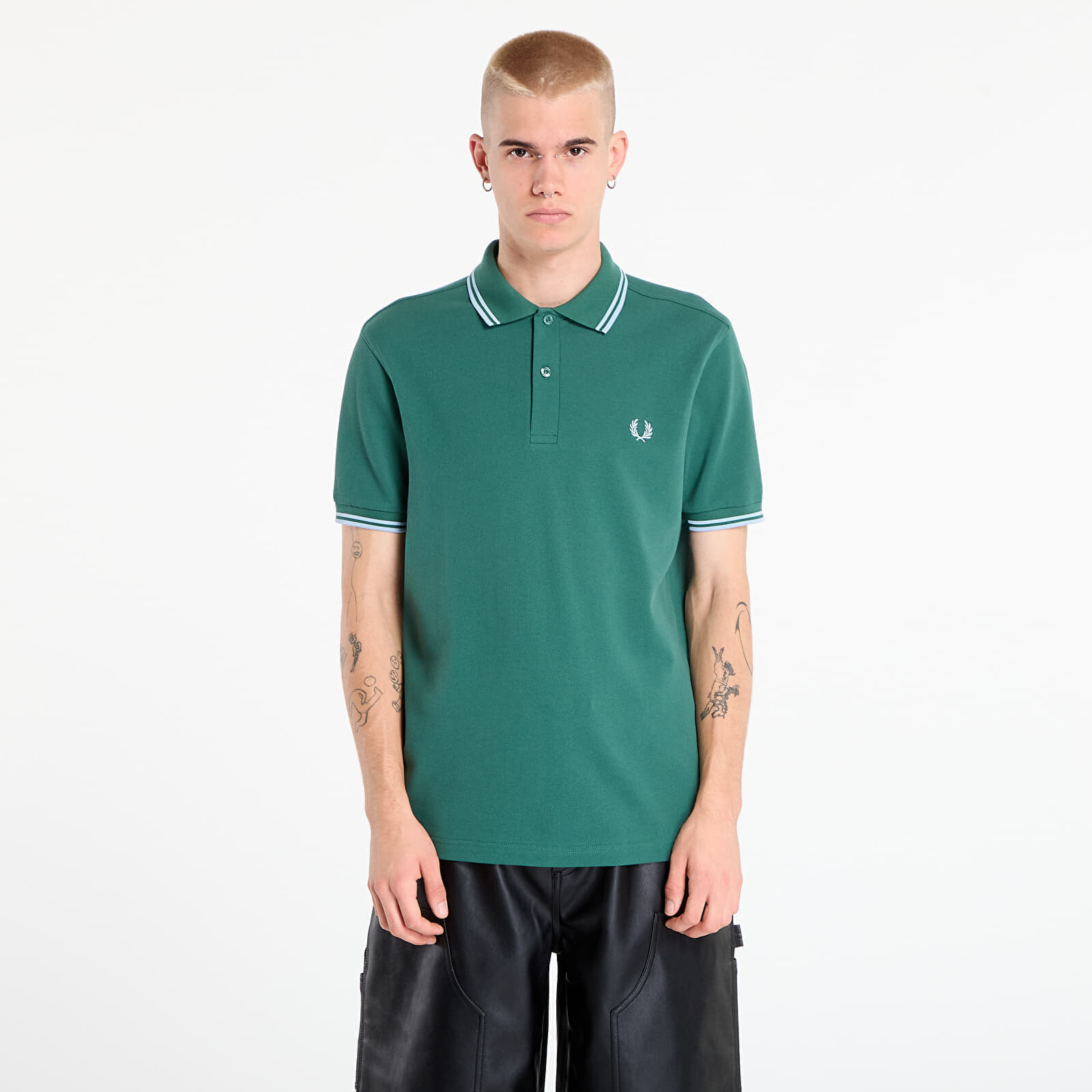 Tričko FRED PERRY Twin Tipped Fred Perry Shirt UNISEX Sprtgrn/ Trackblu L