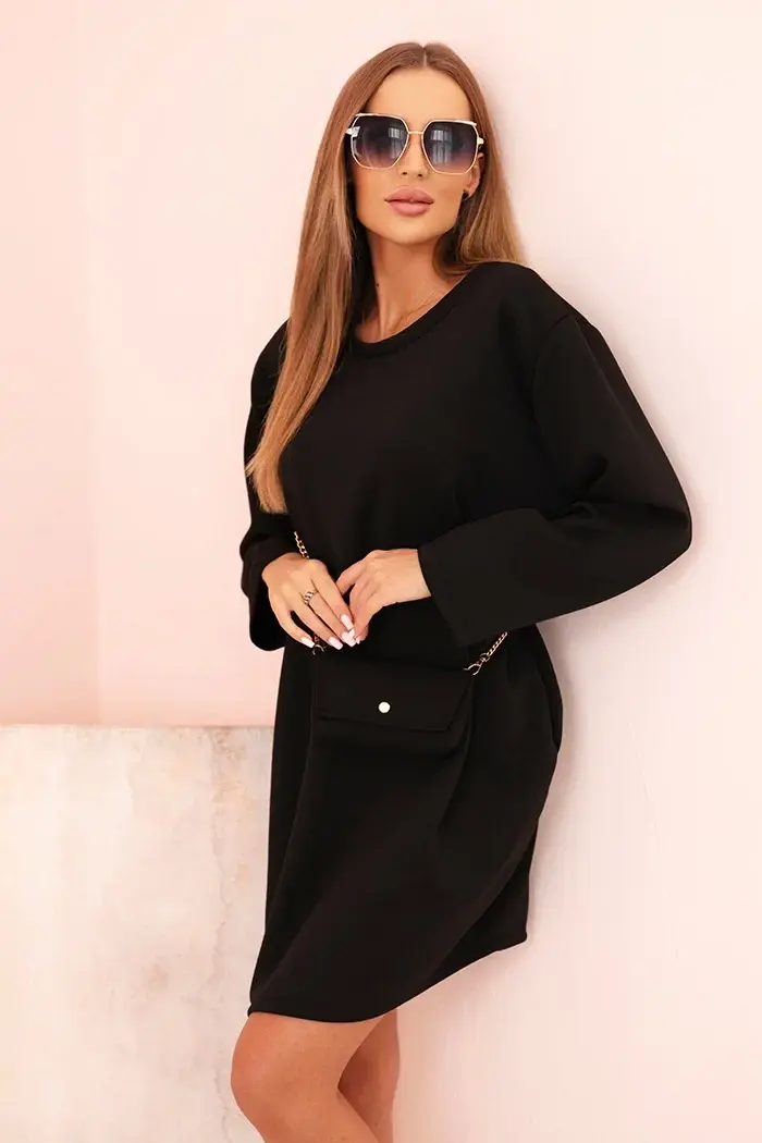 Kesi Włoski Dámska viskózová sukňa Plus Size s kabelkou na retiazke čierna