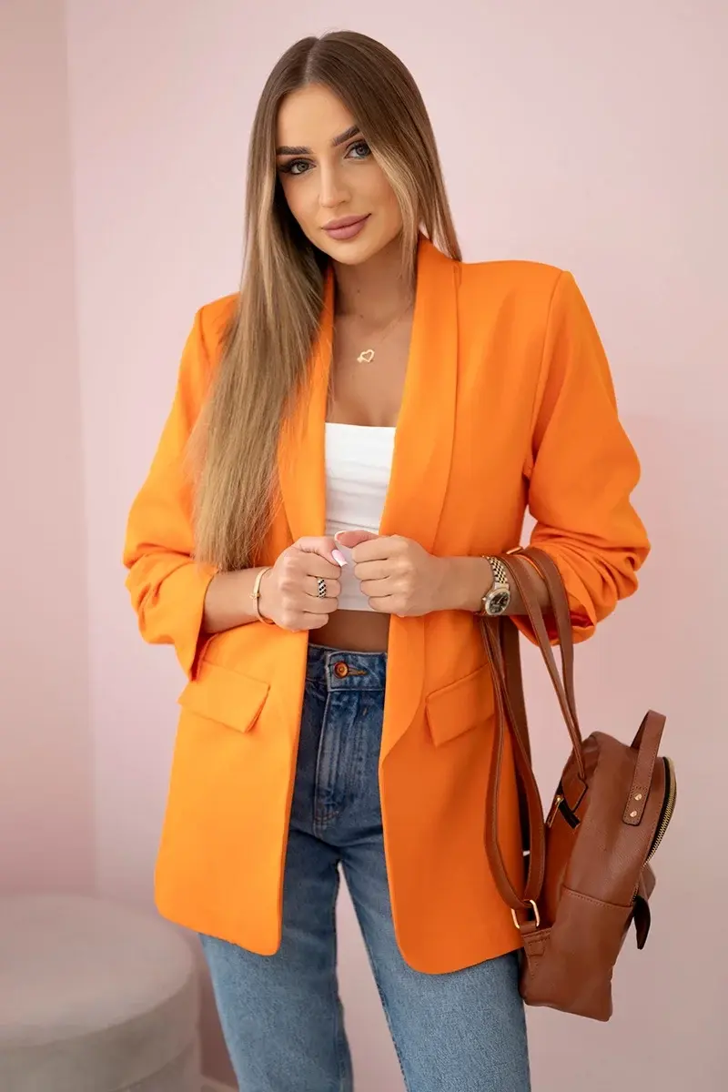 Kesi Włoski Elegantná bunda s chlopňami tmavo oranžová