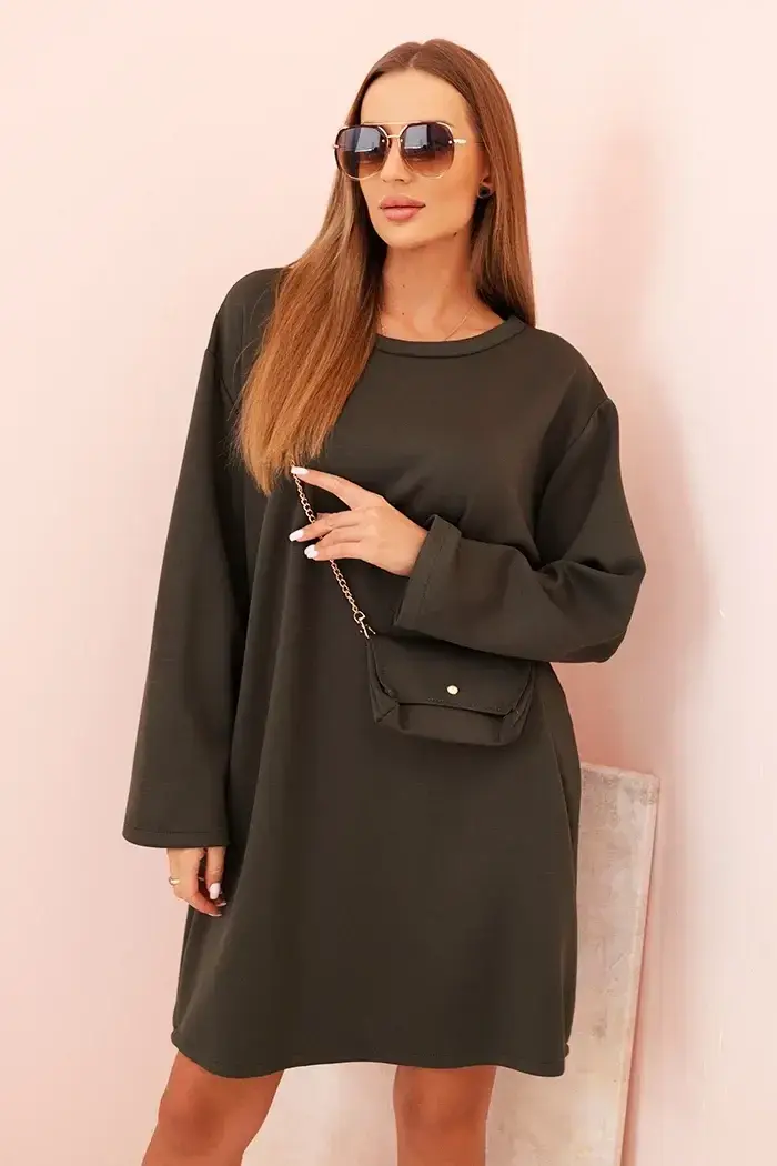 Kesi Włoski Dámska viskózová sukňa Plus Size s kabelkou na retiazke khaki