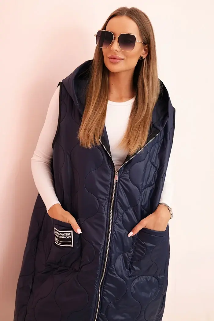 Kesi Włoski Dámska prešívaná vesta Plus Size s kapucňou na zips modrá
