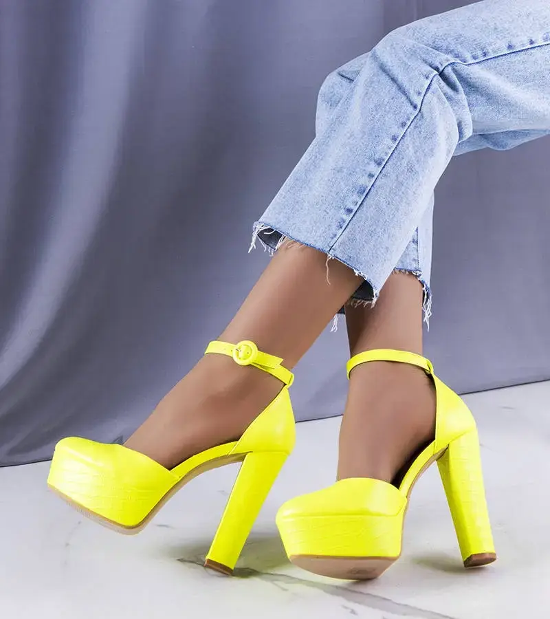 Gemre Žlté neónové lodičky na vysokom podpätku Joy