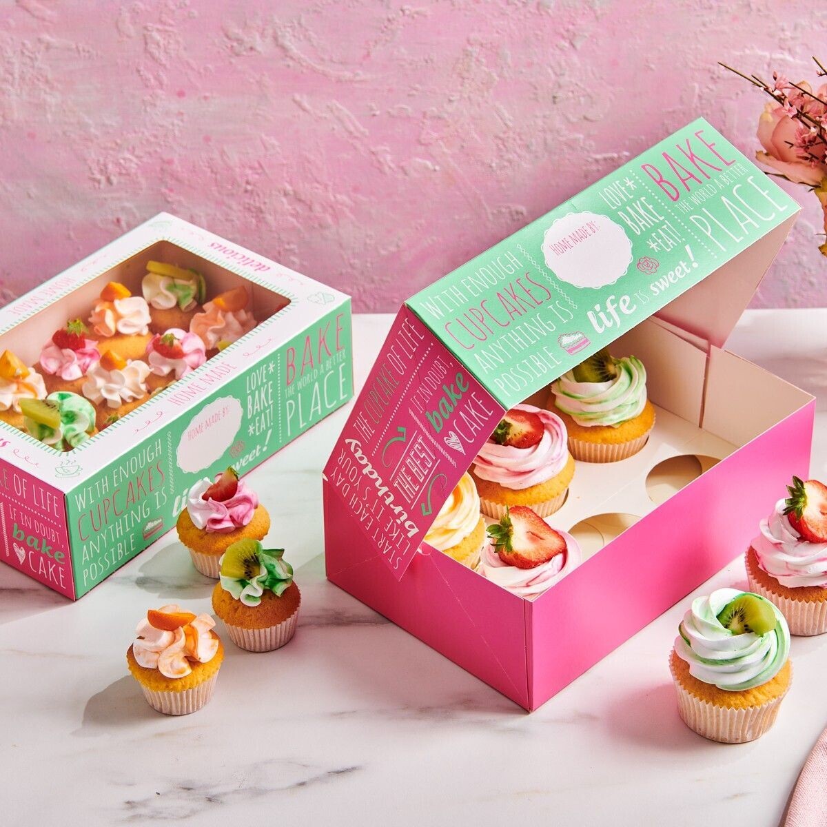 Cakesupplies Krabice na cupcakes a muffiny - s potlačou 3 ks