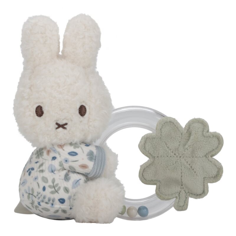 Little Dutch Miffy Fluffy Lucky Leaves Ring Rattle hrkálka 0 m+ Blue 1 ks