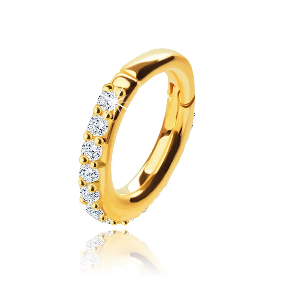 Piercing do nosa zo žltého 9K zlata, kruh 7 mm, číre zirkóny, hrúbka 1,2 mm