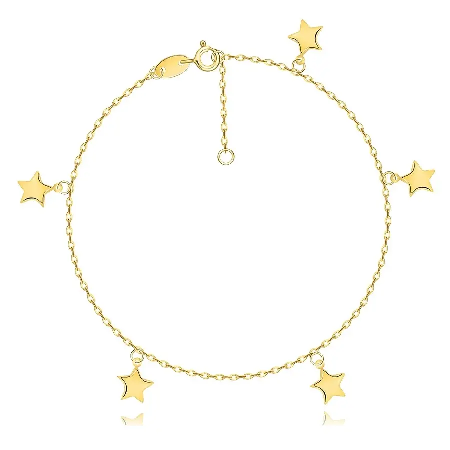 Zlatý náramok v žltom zlate 375 - súmerné siluety hviezd, oválne očká