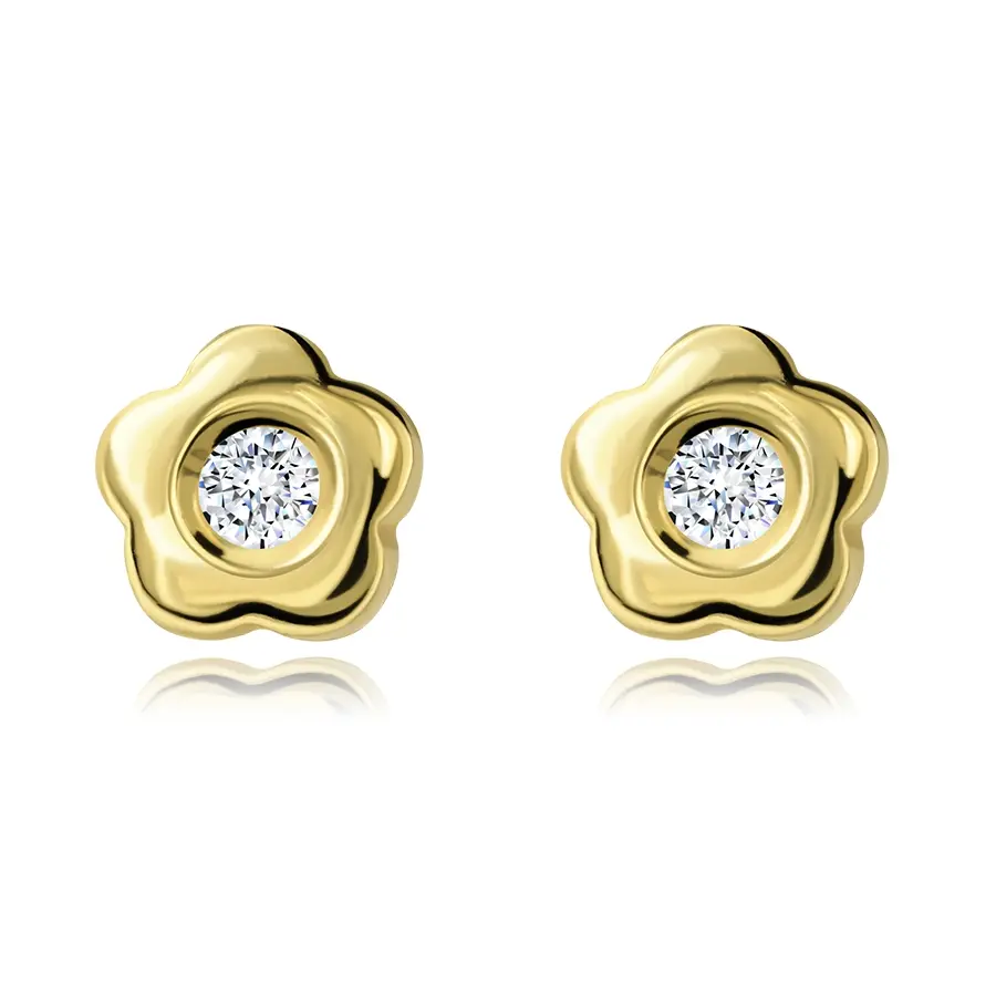 Zlaté náušnice 14K kvety s briliantmi