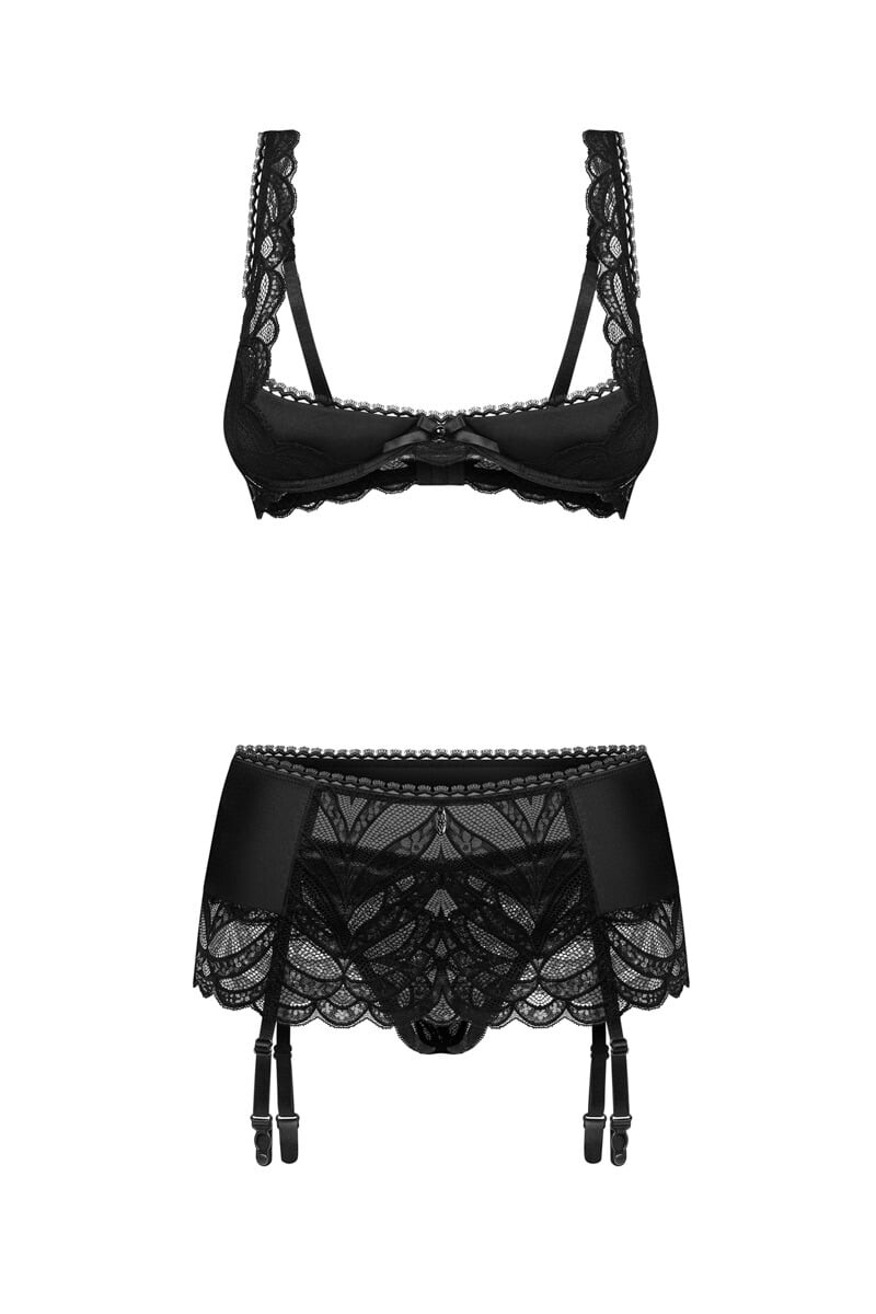 Čierny trojdielny crotchless set Lecille