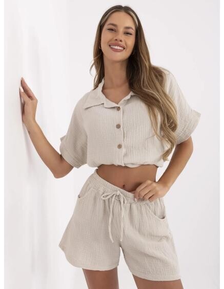 Béžové mušelínové šortky s gumou v páse