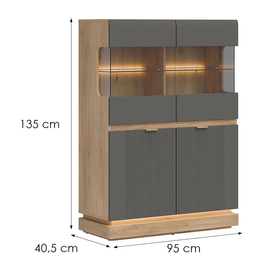 Vitrína Nízka Milton Ml04 Dub Crem Torro Sivá