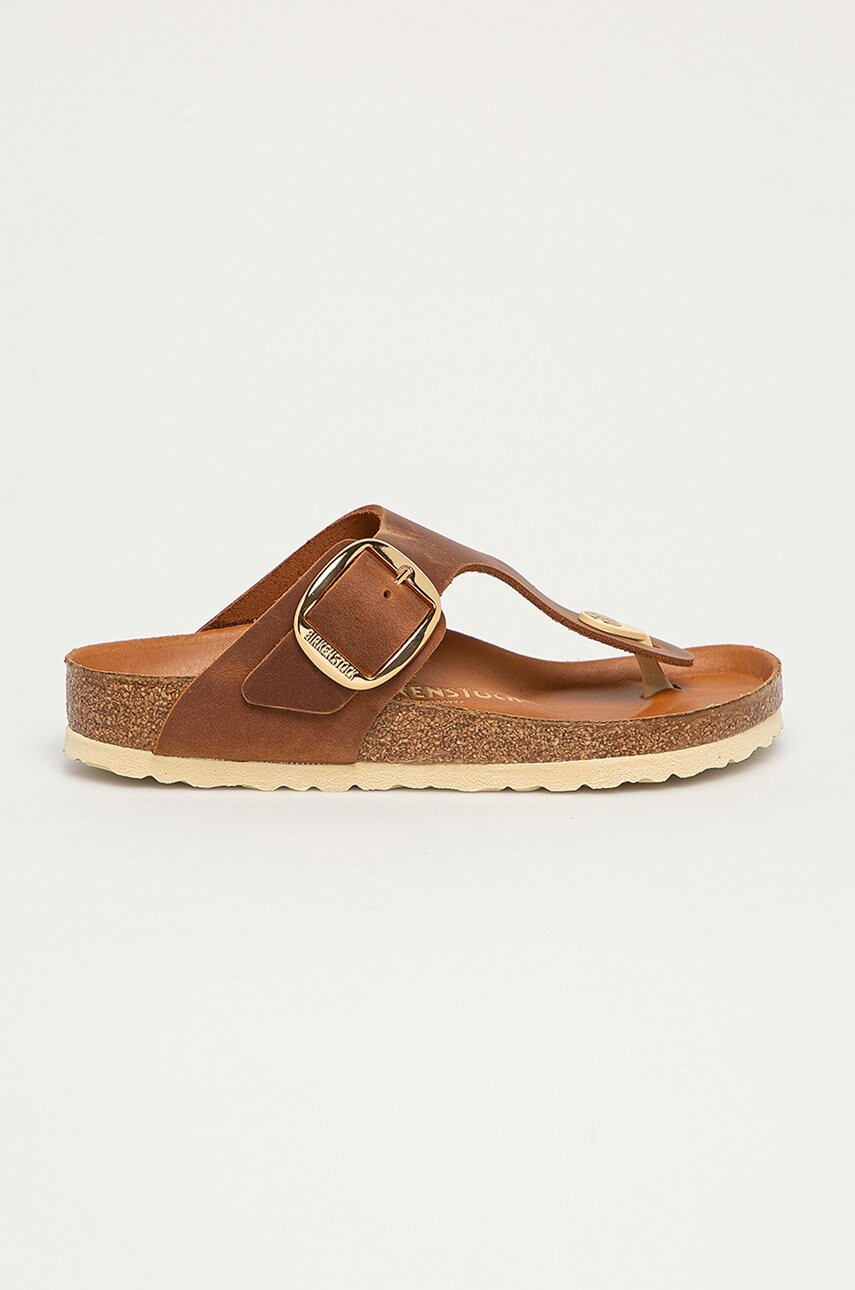 Kožené žabky Birkenstock Gizeh Big Buckle dámske, hnedá farba, na plochom podpätku, 1018745