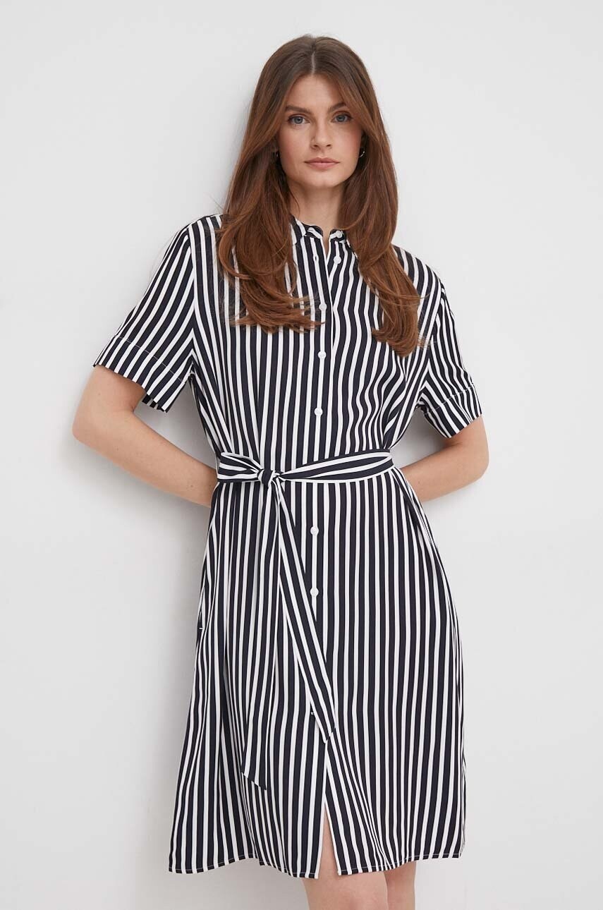 Šaty Tommy Hilfiger tmavomodrá farba,mini,áčkový strih,WW0WW41613