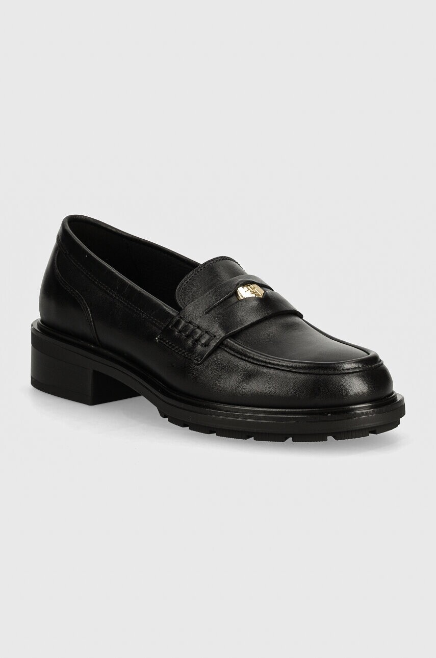 Kožené mokasíny Tommy Hilfiger TH PENNY LOAFER dámske, čierna farba, na platforme, FW0FW08029