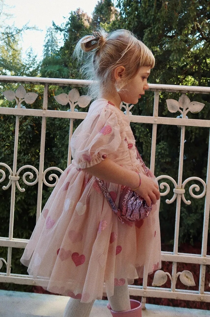 Šaty Konges Sløjd TULLIE DRESS ružová farba, mini, áčkový strih, KS101717