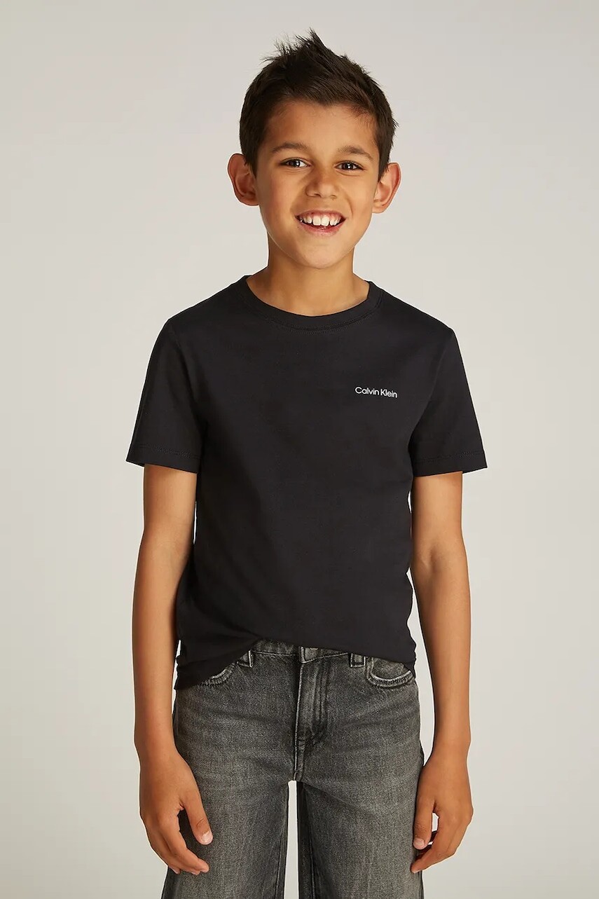 Detské bavlnené tričko Calvin Klein Jeans 0 čierna farba, jednofarebné, IU0IU00683