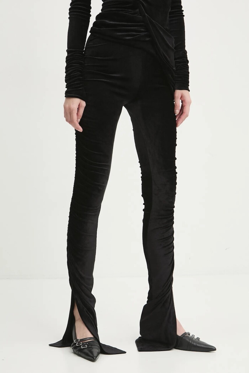 Zamatové nohavice Rick Owens Lilies čierna farba, priliehavé, vysoký pás, LI02D5335VST