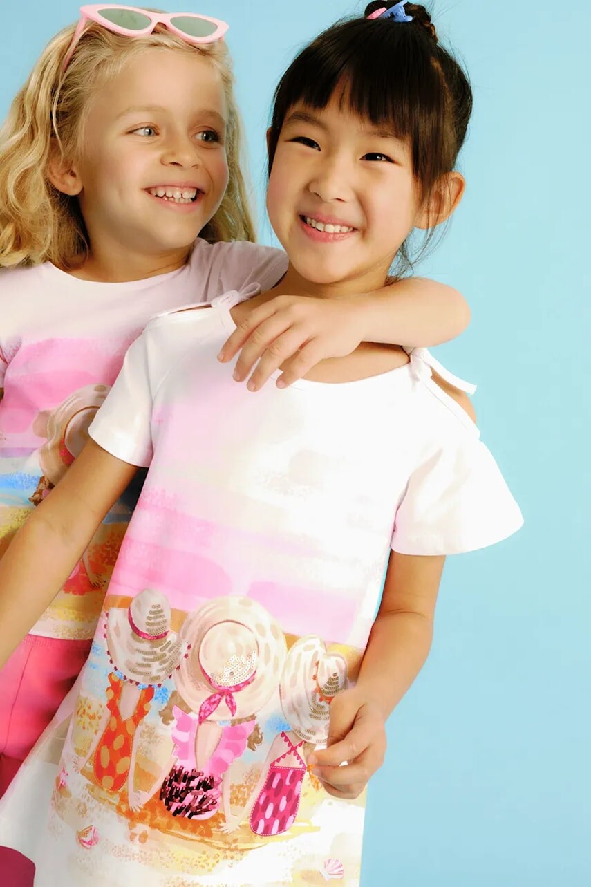 Dievčenské šaty Mayoral ružová farba, mini, rovný strih, 3963