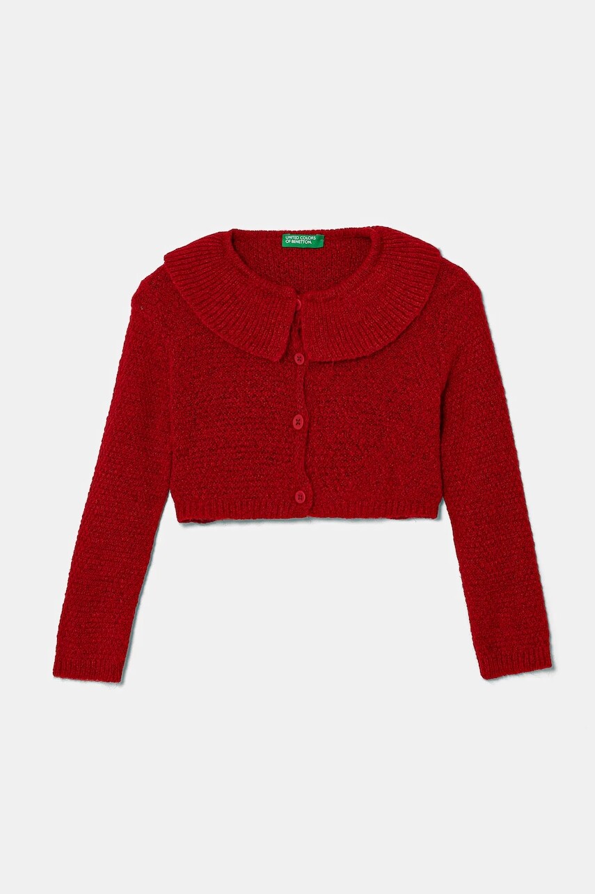 Detský kardigan s prímesou vlny United Colors of Benetton červená farba, tenký, 106QG500N