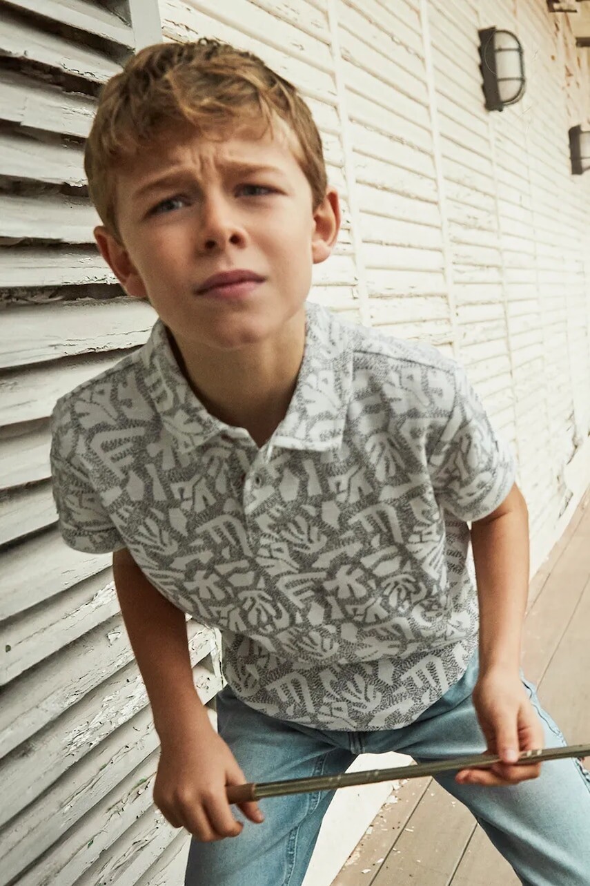 Detská bavlnená polokošeľa Mayoral biela farba, vzorovaný, 6130