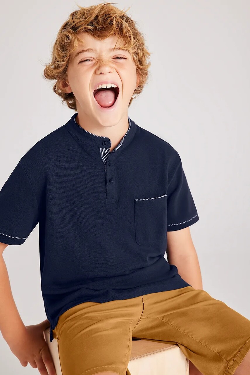 Detská bavlnená polokošeľa Mayoral tmavomodrá farba, jednofarebná, 6131
