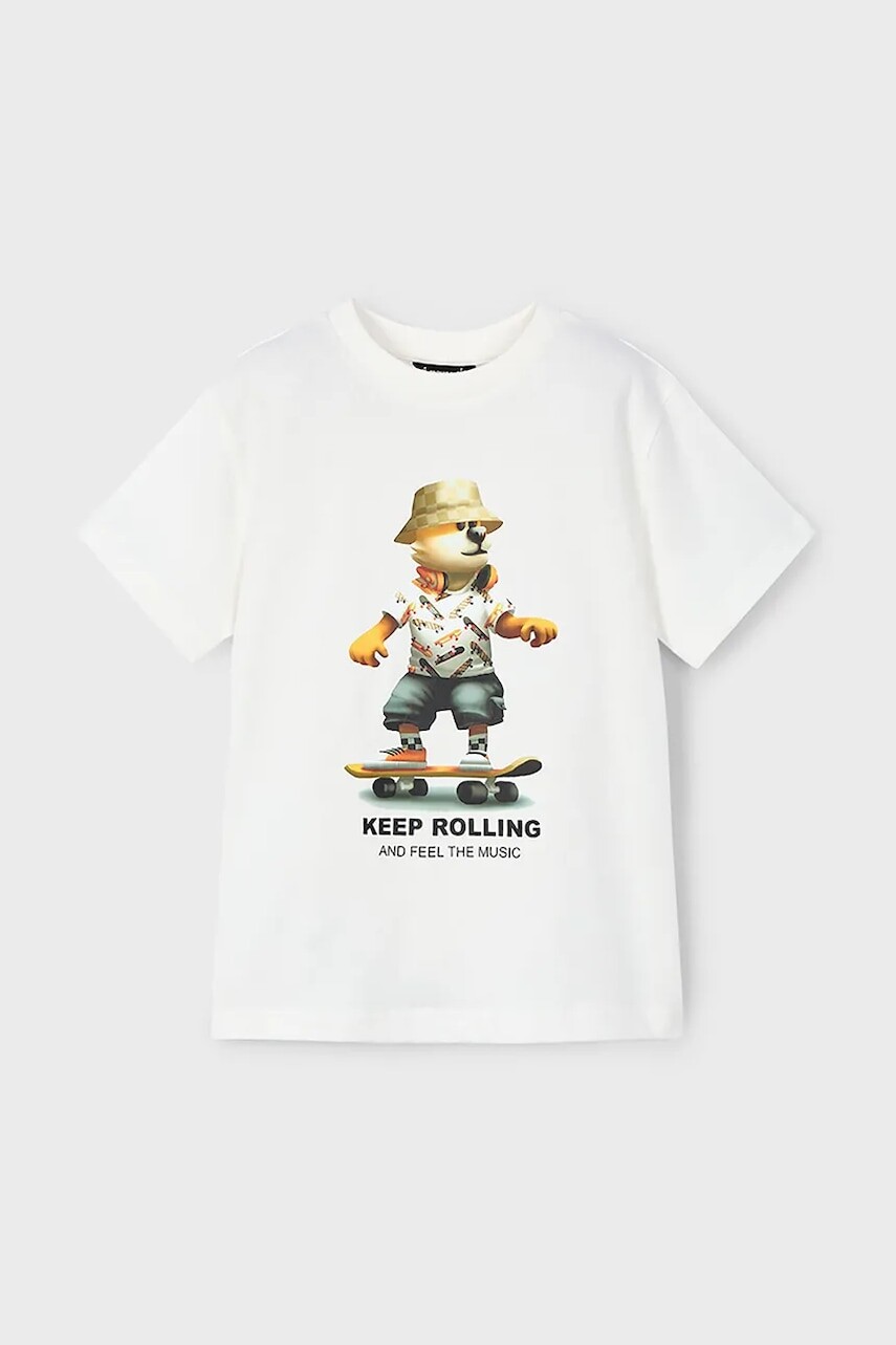 Detské bavlnené tričko Mayoral béžová farba, s potlačou, 3041