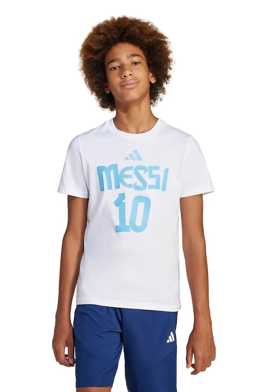 Detské bavlnené tričko adidas Performance MESSI biela farba, s potlačou, JJ1416