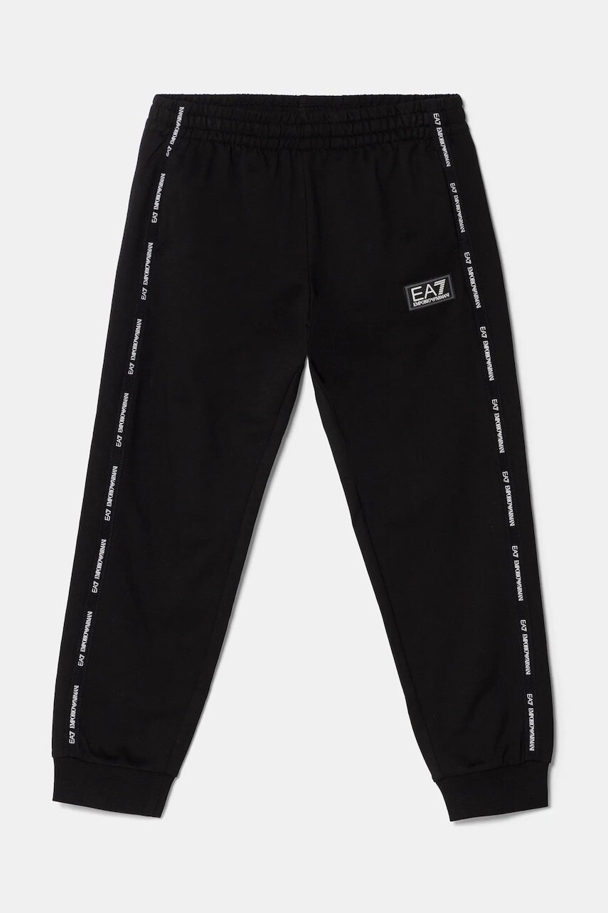 Detské bavlnené tepláky EA7 Emporio Armani čierna farba, s potlačou, 7B000058 AF10380