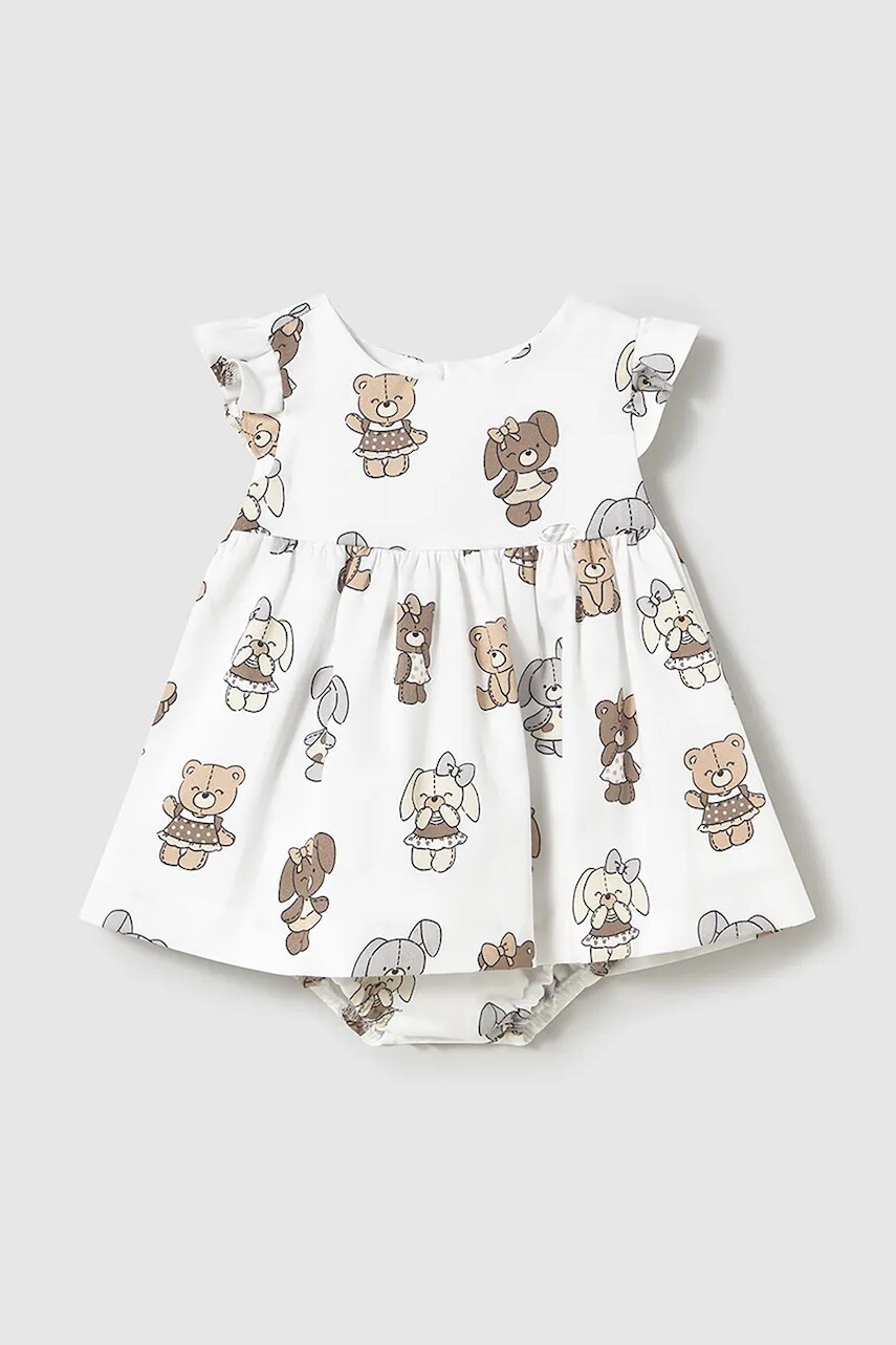 Detské bavlnené šaty Mayoral Newborn béžová farba, mini, áčkový strih, 1869