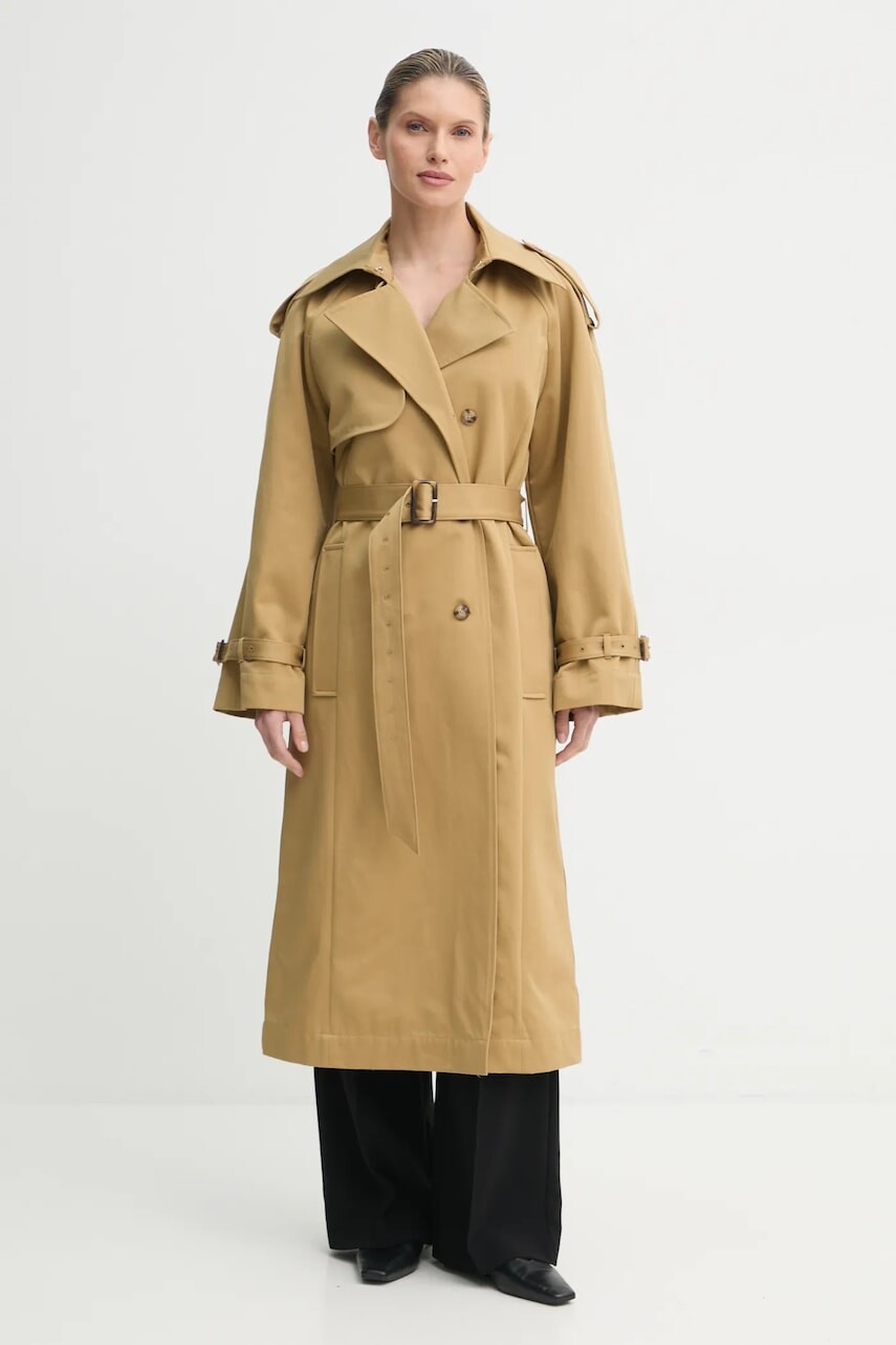 Bavlnený trenčkot Ivy Oak zelená farba, prechodný, oversize, IO111146