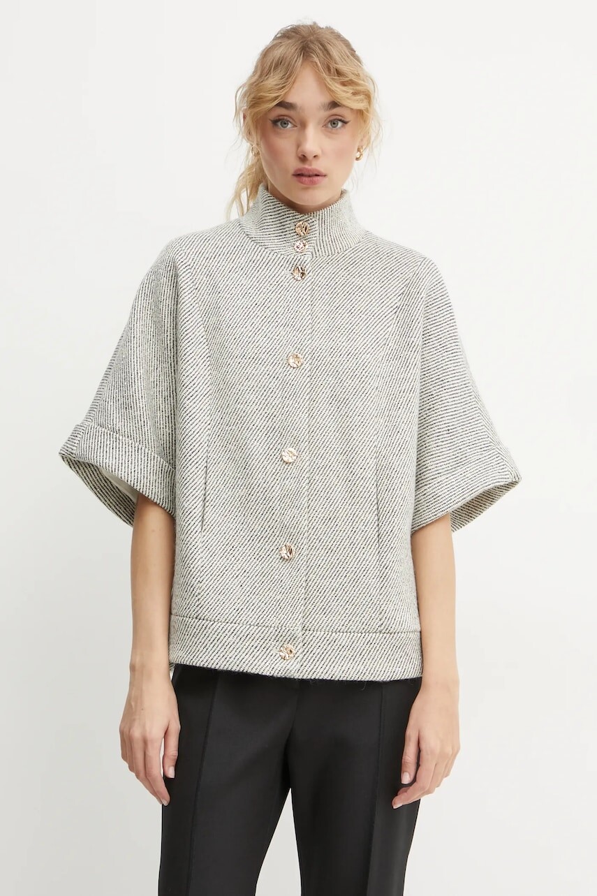 Bunda s prímesou vlny Bruuns Bazaar šedá farba, prechodná, oversize, BBW4198