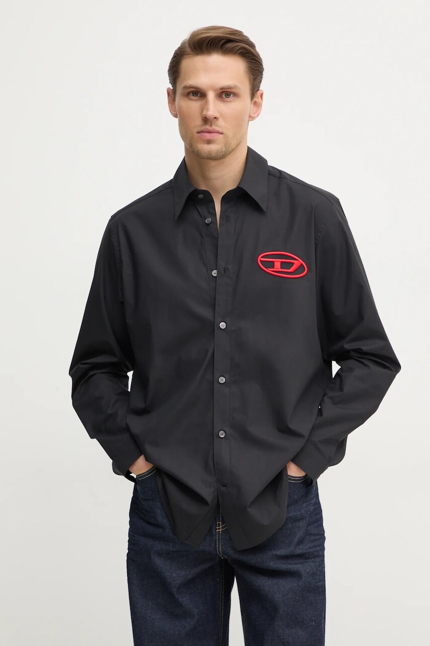 Bavlnená košeľa Diesel S-SIMPLY-D SHIRT pánska, čierna farba, regular, s klasickým golierom, A14634.0PCAL