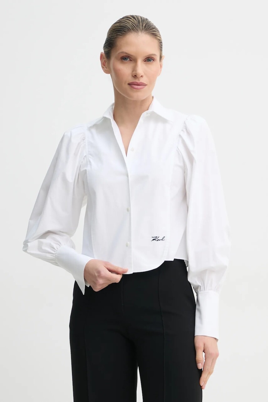 Bavlnená košeľa Karl Lagerfeld dámska, biela farba, regular, s klasickým golierom, A1W11016