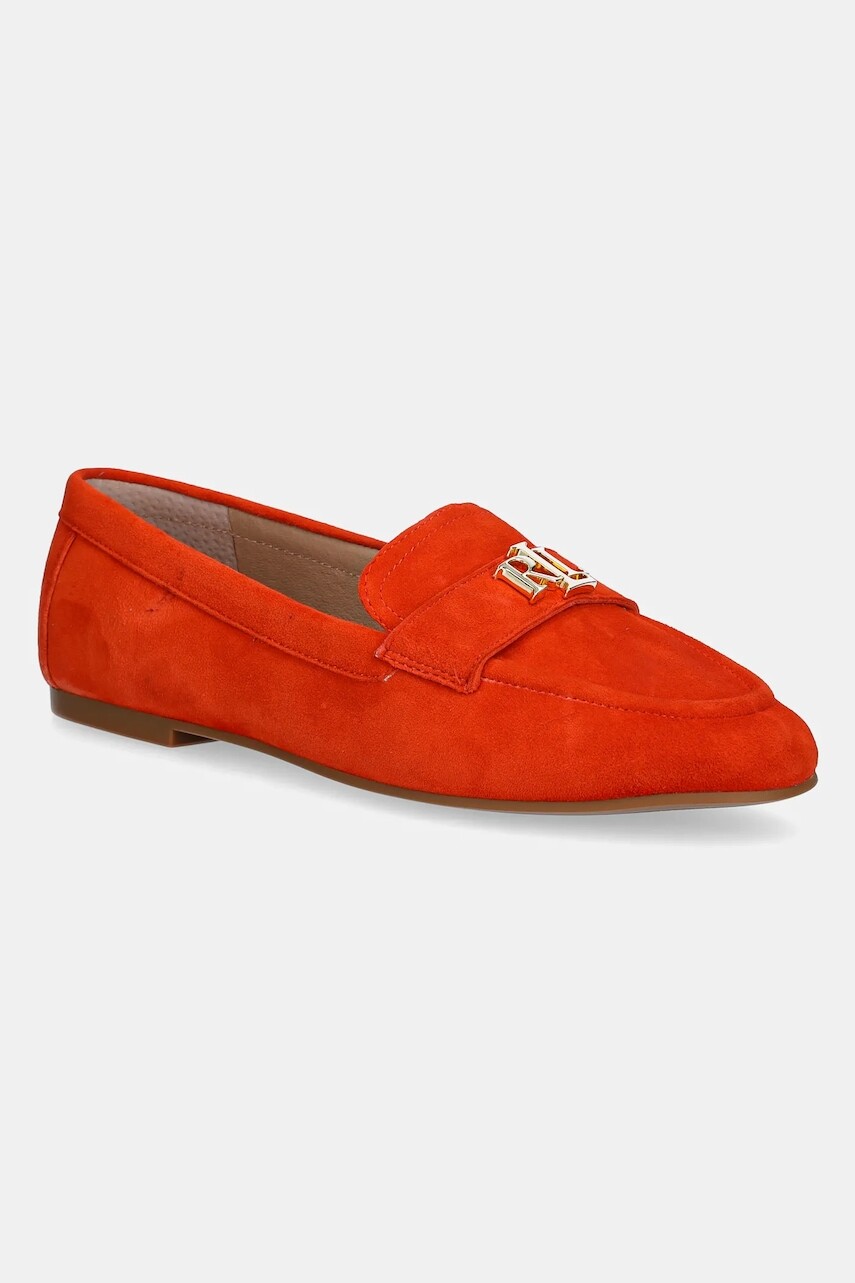 Semišové mokasíny Lauren Ralph Lauren Averi III dámske, oranžová farba, na plochom podpätku, 802946809009