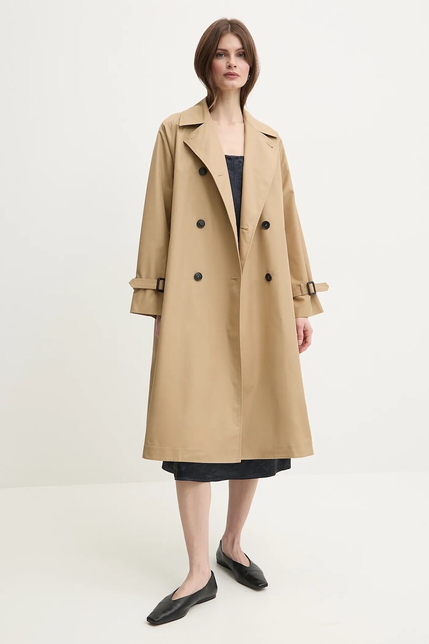 Obojstranný trenčkot Weekend Max Mara dámsky, béžová farba, prechodný, dvojradový, 2515021011600