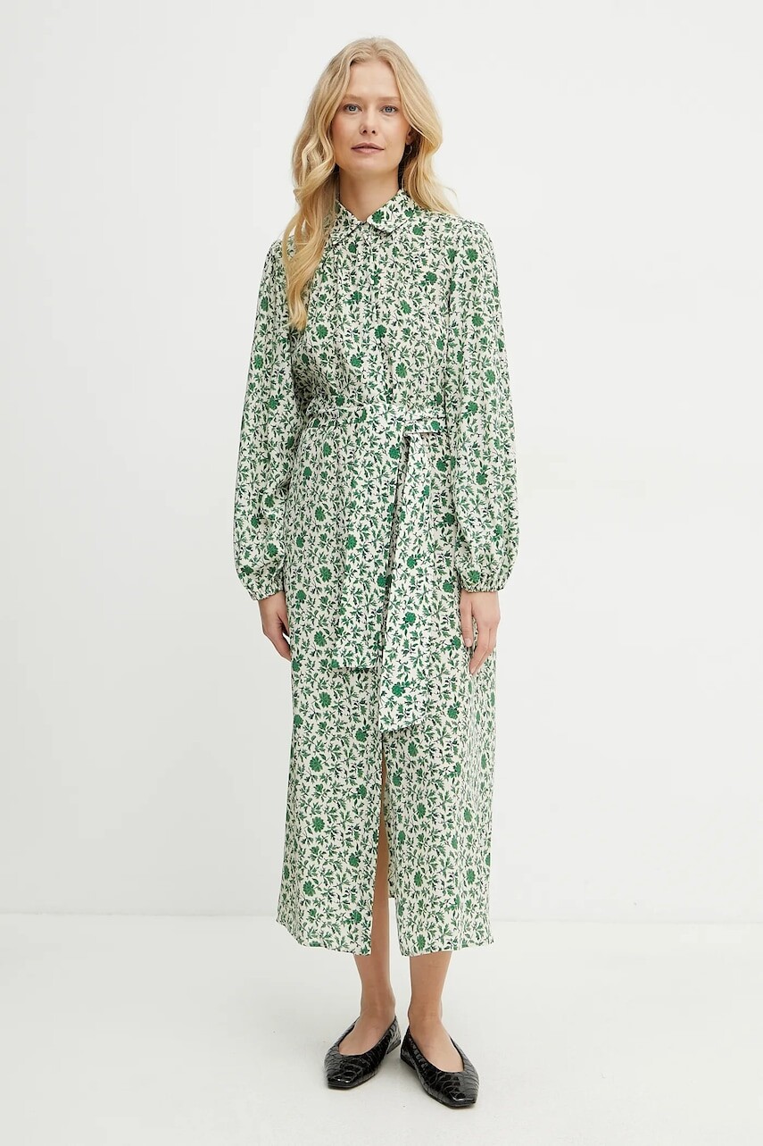Hodvábne šaty Weekend Max Mara zelená farba, maxi, áčkový strih, 2515221122600