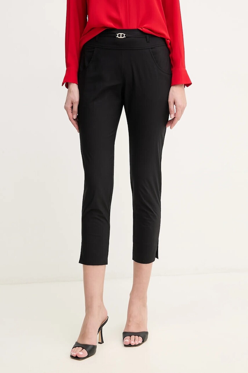 Nohavice Twinset dámske, čierna farba, cigaretový strih, stredne vysoký pás, 251TT2220