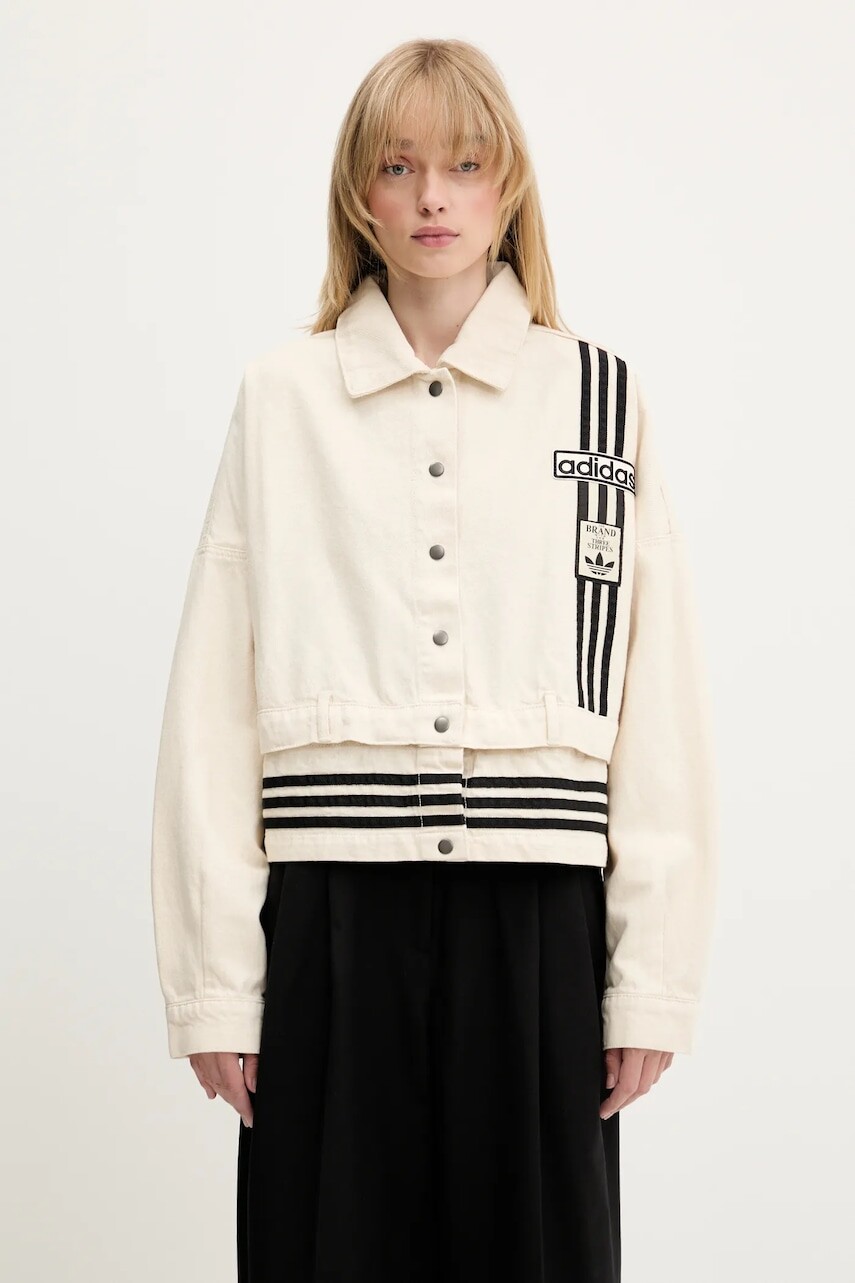 Rifľová bunda adidas Originals Denim Track Top béžová farba, prechodná, oversize, JD5617