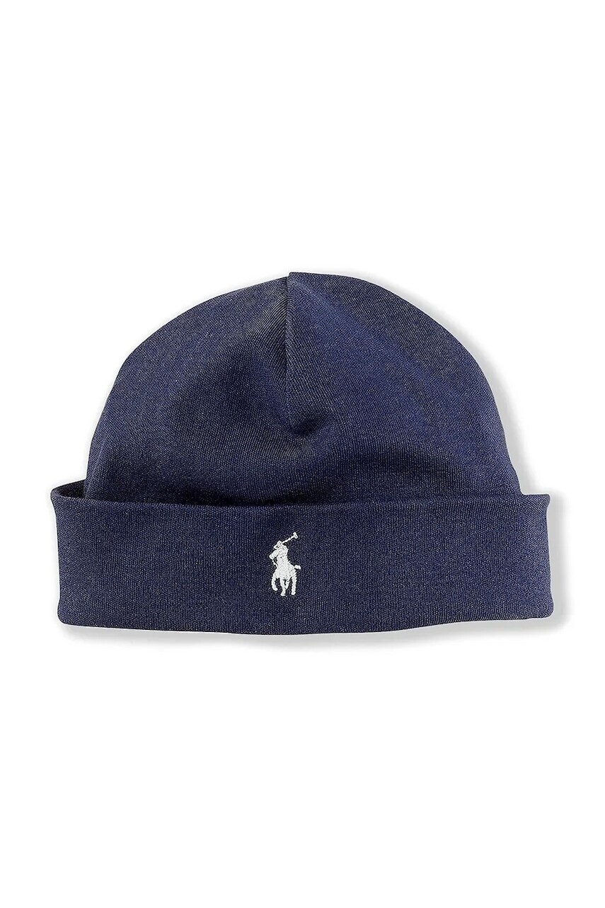 Bavlnená čiapka Polo Ralph Lauren tmavomodrá farba biela, z tenkej pleteniny, 320552454003