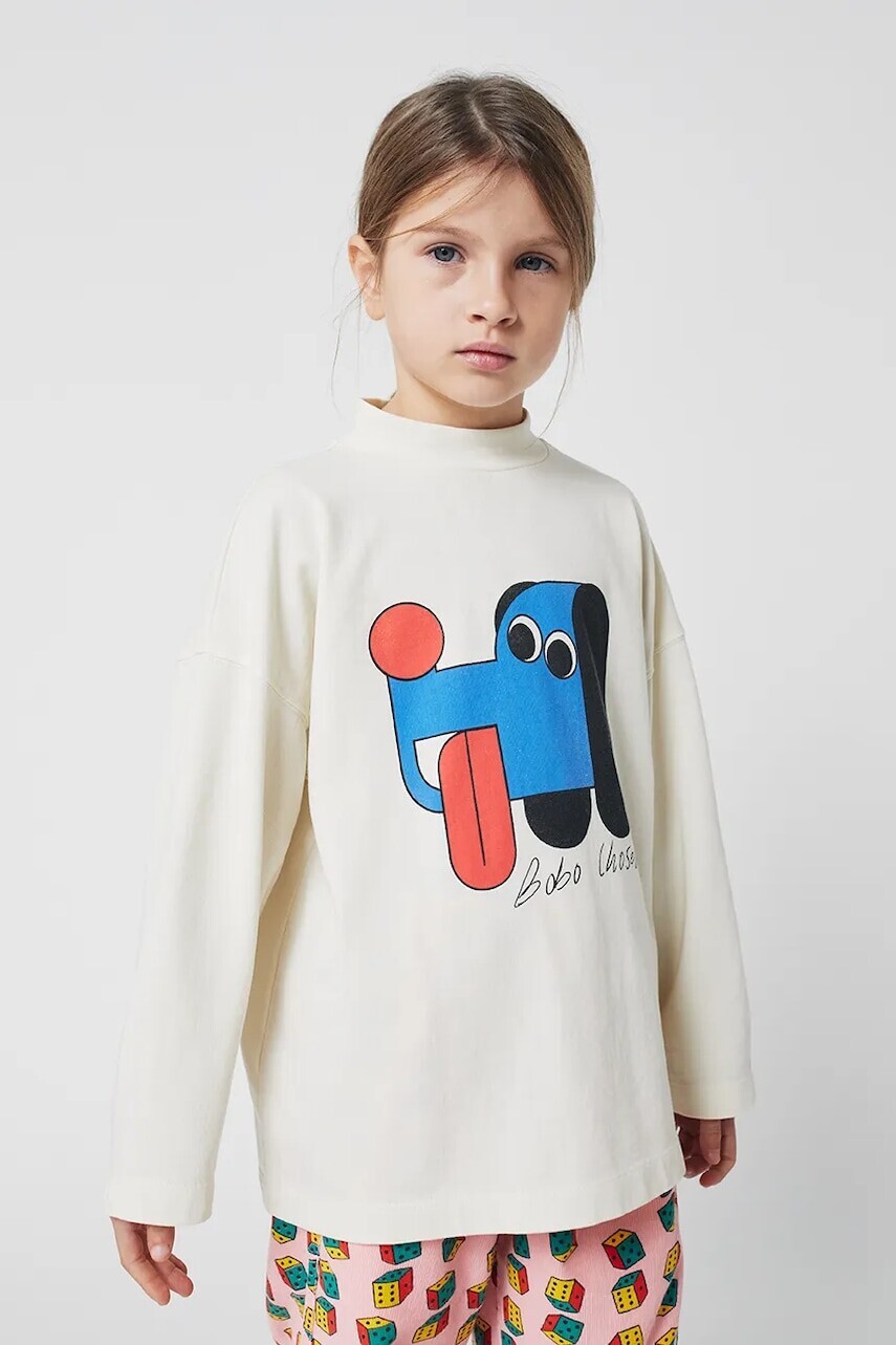 Detská bavlnená košeľa s dlhým rukávom Bobo Choses Doggy Mate biela farba, s potlačou, 225AC022