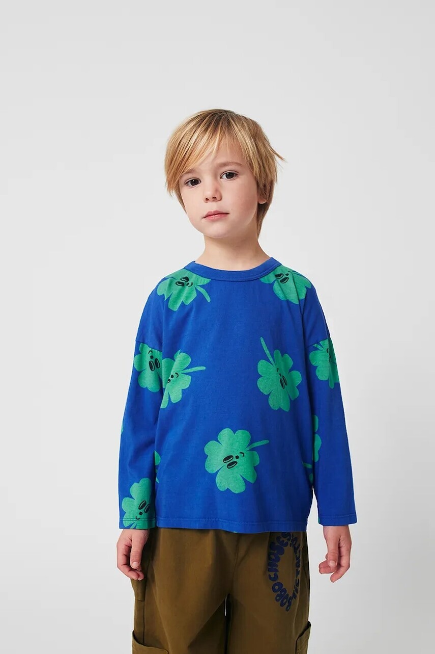 Detské bavlnené tričko s dlhým rukávom Bobo Choses Lucky Clover modrá farba, vzorované, 225AC016