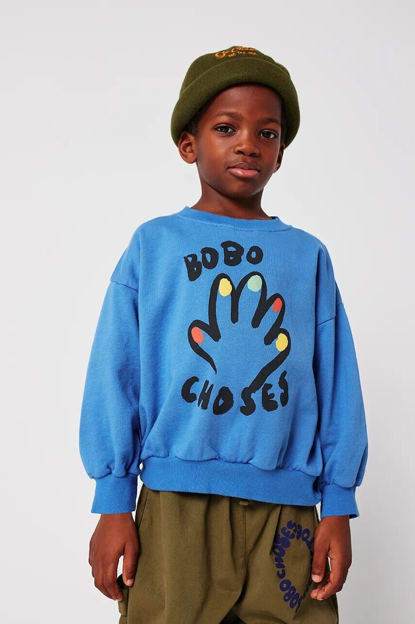 Detská bavlnená mikina Bobo Choses High Five modrá farba, vzorovaná, 225AC035